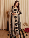 Beige & Black Geometric Printed Kurta Set with Coordinated Dupatta | Elegant Ethnic Wear for Women
