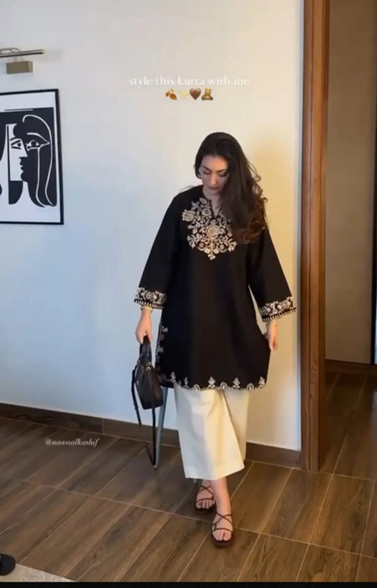 Beige & Black Printed Cotton Kurta Pant Set with Dupatta | Stylish Women's Ethnic Suit Set