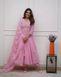 Blush Pink Embroidered Anarkali Kurta Set with Floral Dupatta | Elegant Ethnic Wear for Women