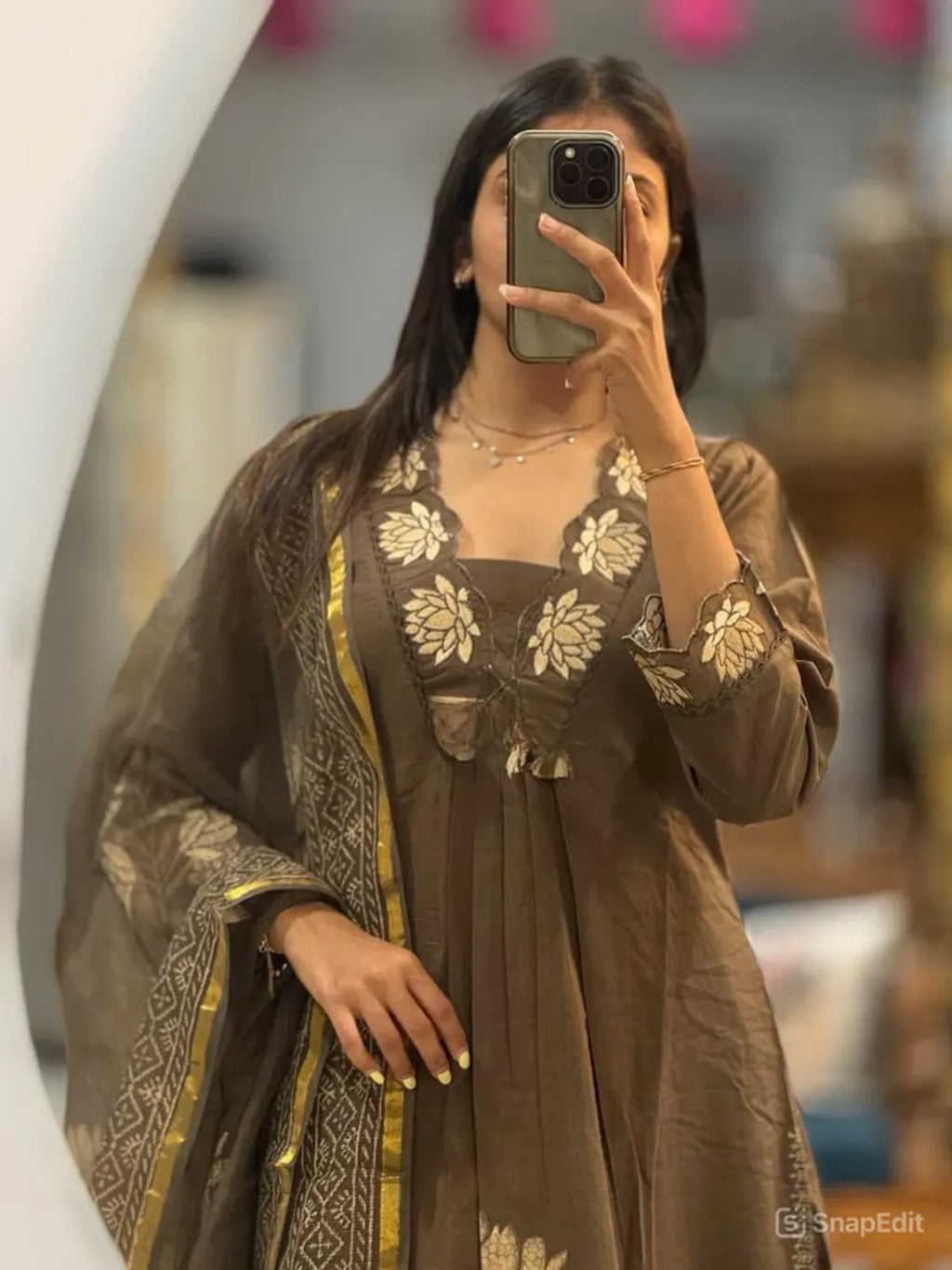 Coffee Brown Embroidered Cotton Kurta Pant Set with Printed Dupatta | Elegant Women's Ethnic Wear