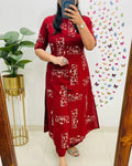 Crimson Red Tribal Print Button-Down Kurta Pant Set | Stylish Women's Cotton Ethnic Wear