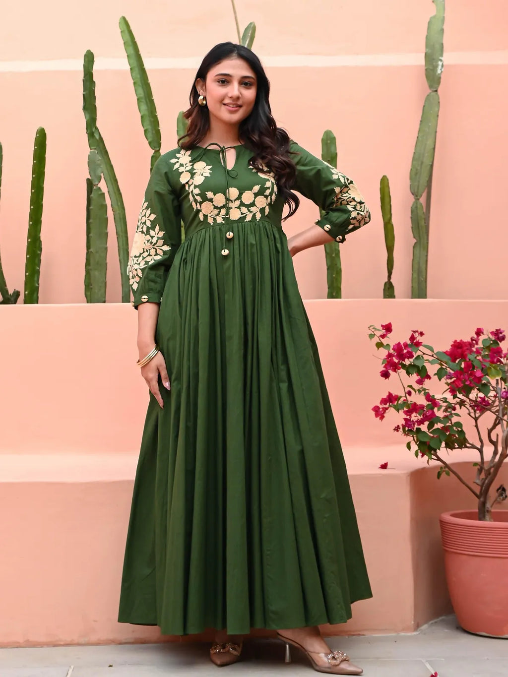 Elegant Forest Green Embroidered Anarkali Gown for Women | Festive & Party Wear Ethnic Dress