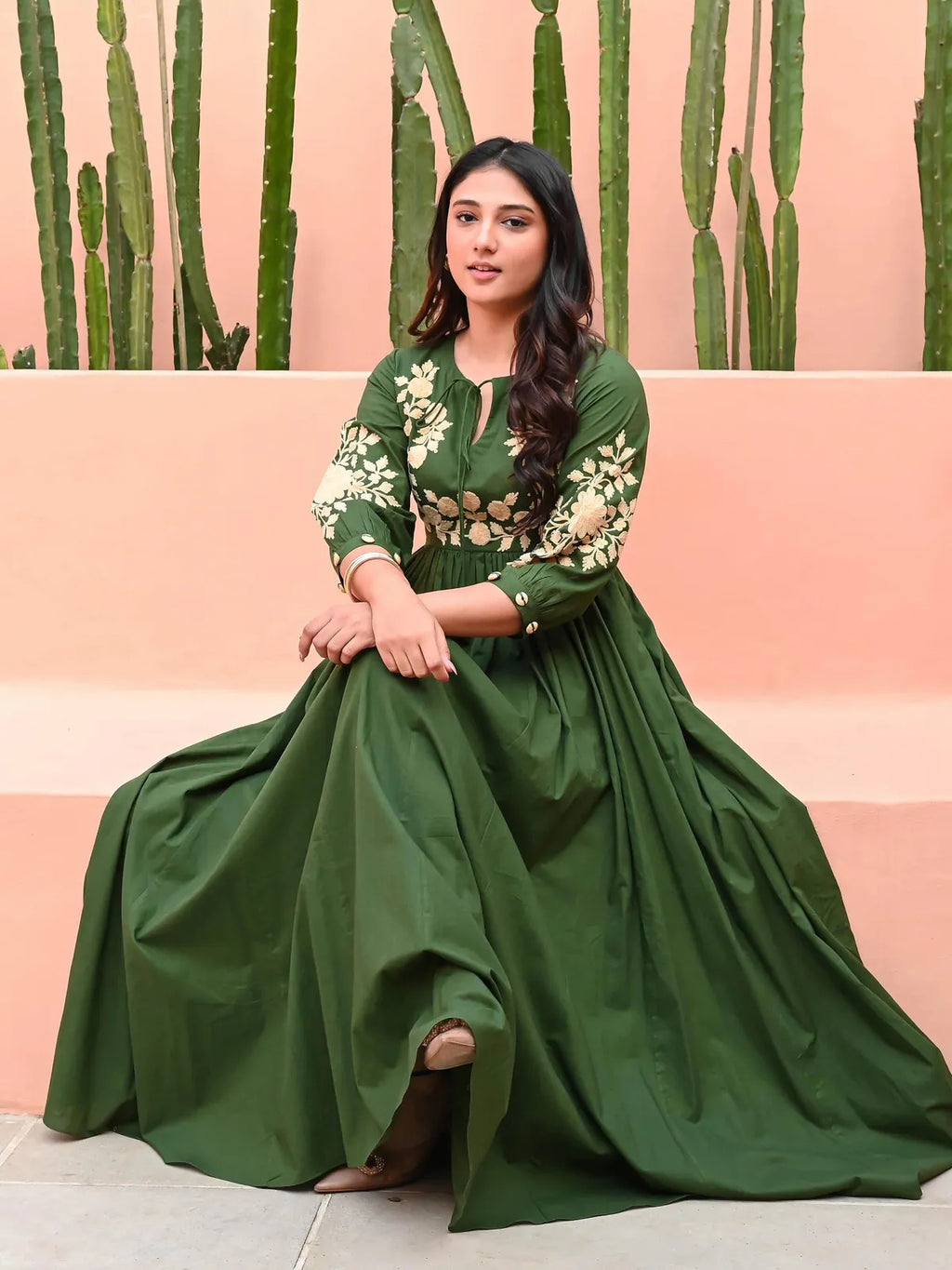 Elegant Forest Green Embroidered Anarkali Gown for Women | Festive & Party Wear Ethnic Dress