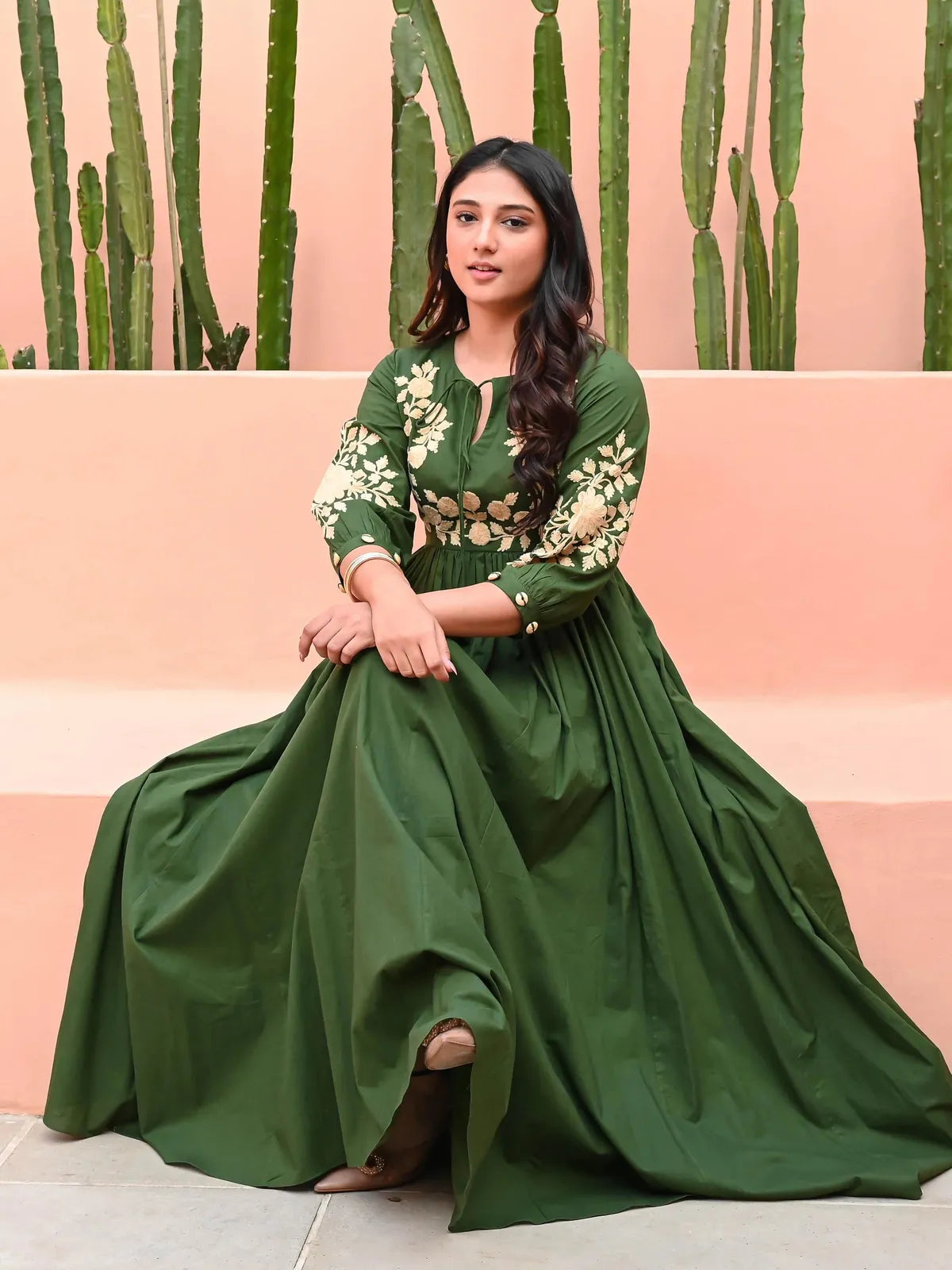 Elegant Forest Green Embroidered Anarkali Gown for Women | Festive & Party Wear Ethnic Dress