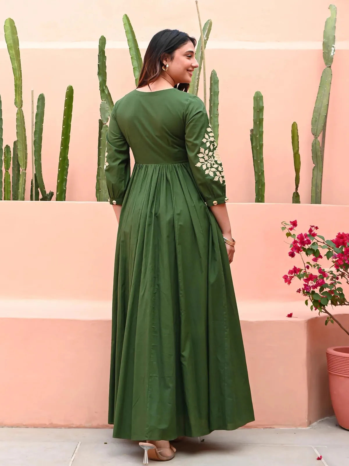 Elegant Forest Green Embroidered Anarkali Gown for Women | Festive & Party Wear Ethnic Dress