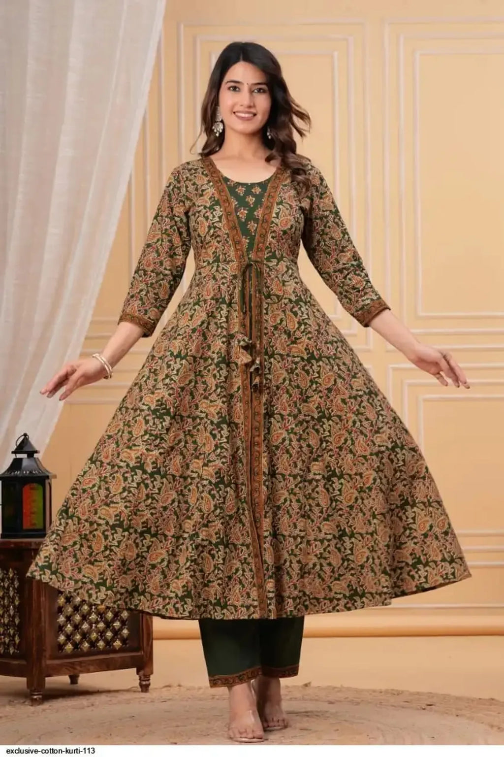 Elegant Emerald Green Floral Printed Anarkali Kurta Pant & Dupatta Set for Women | Festive Ethnic Wear