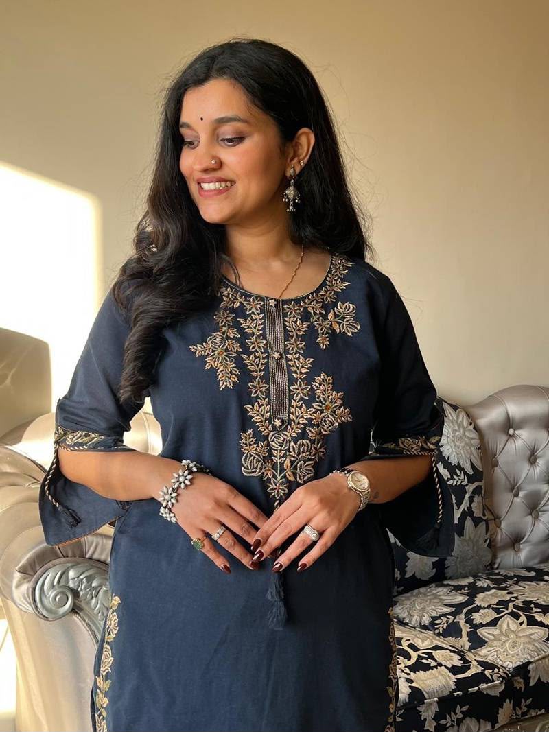Midnight Noir Embroidered Kurta Set with Dupatta