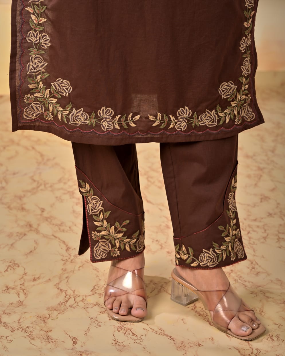 Earthy Brown Festive Kurta Set with Embroidered Dupatta