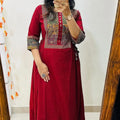 Wine Red Heritage Print A-Line Kurta