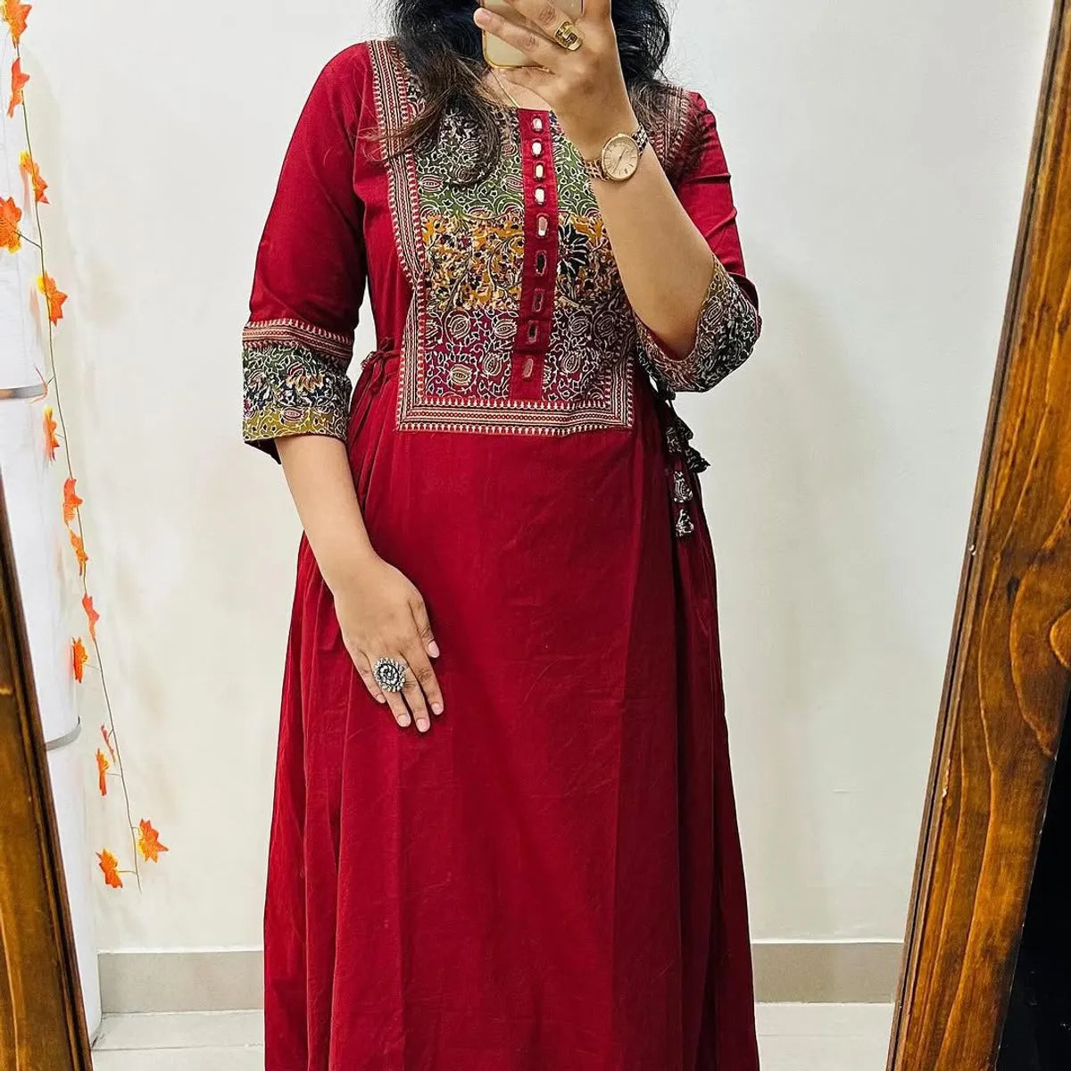 Wine Red Heritage Print A-Line Kurta