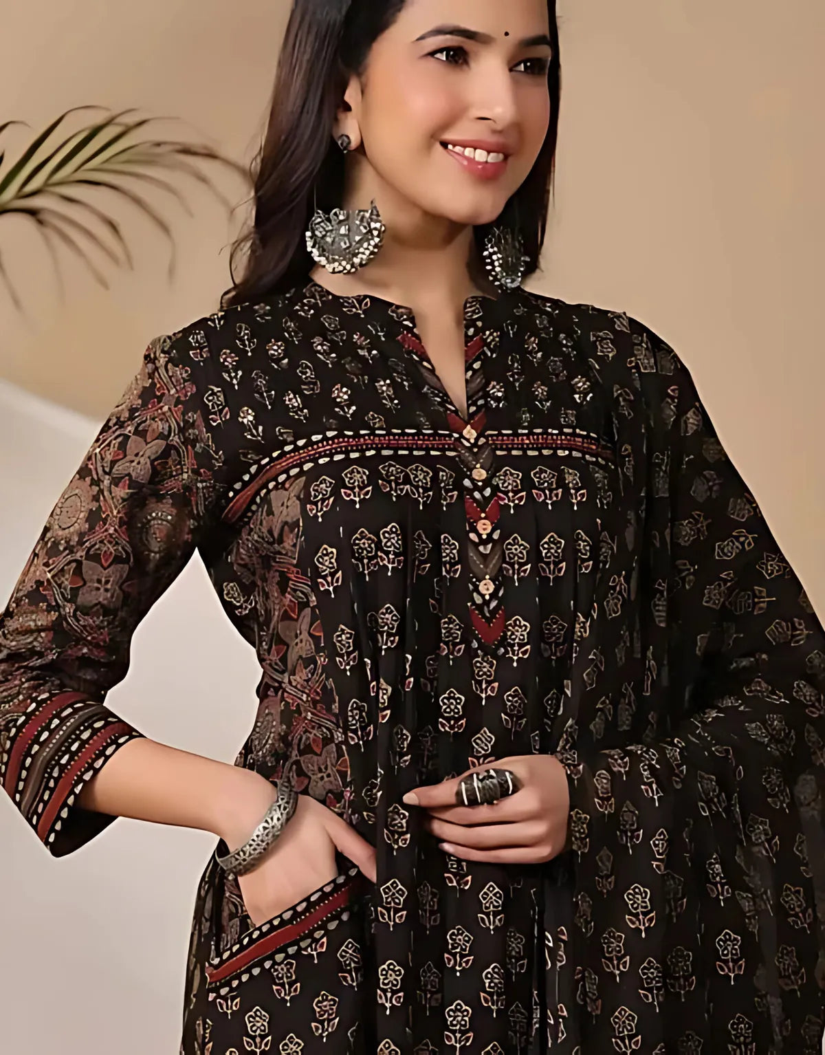 Black Printed Kurta Pant Set with Matching Dupatta | Elegant Women's Ethnic Wear