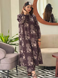 Mocha Brown Handblock Print A-Line Kurta Set for Women