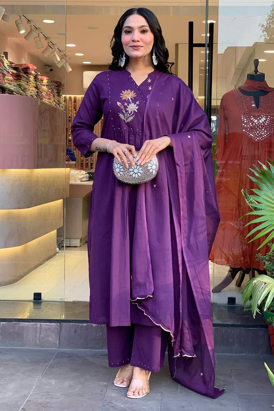 Second image of Royal Purple Pleated Kurta Set