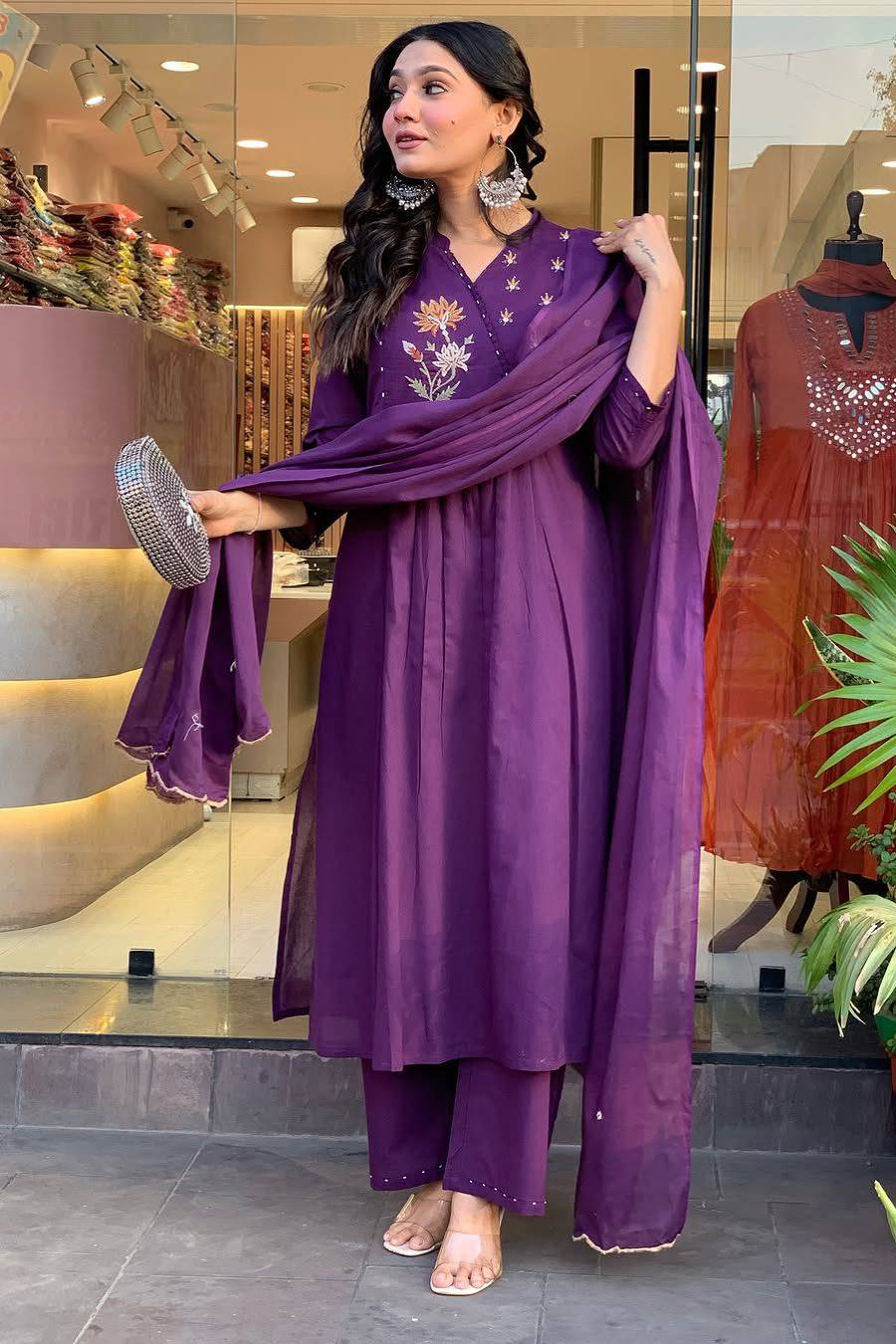 Royal Purple Pleated Kurta Set