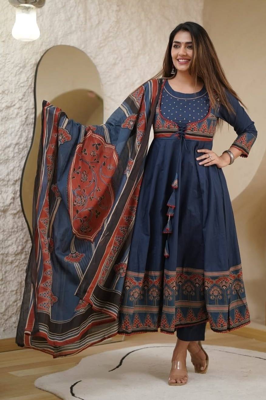 Navy Blue Ethnic Anarkali Suit Set