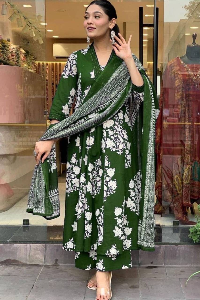 Elegant Green Floral Anarkali Set