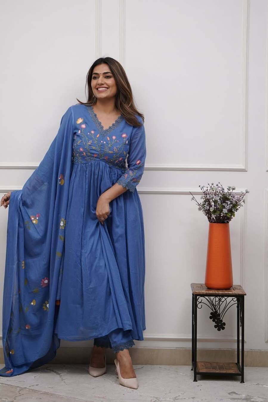 Blue Embroidered Anarkali Suit