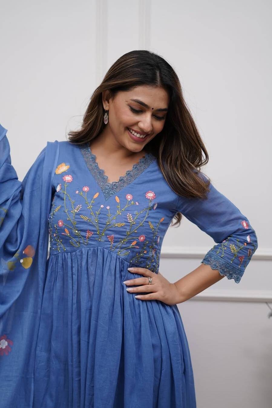 Second image of Blue Embroidered Anarkali Suit