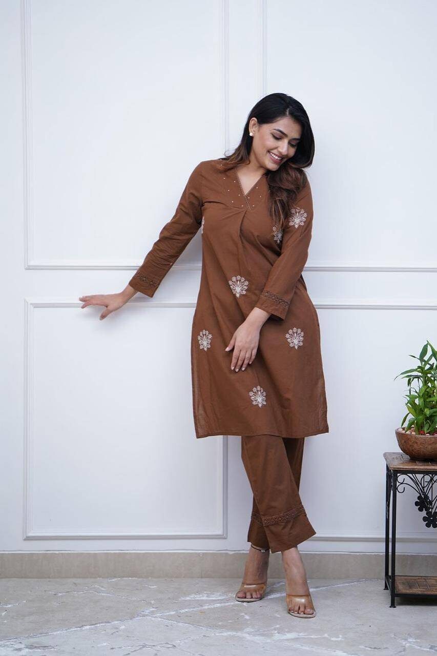 Second image of Chocolate Brown Embroidered Kurta Set