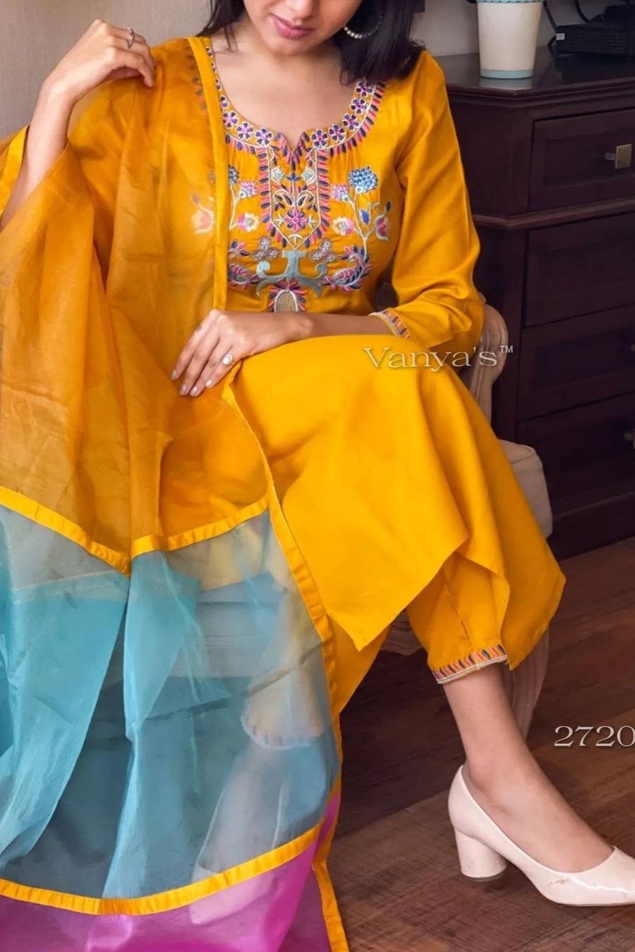 Second image of Sunshine Yellow Embroidered Kurta Set