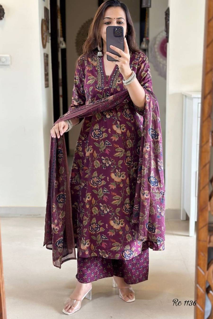 Maroon Floral Ethnic Kurta Set