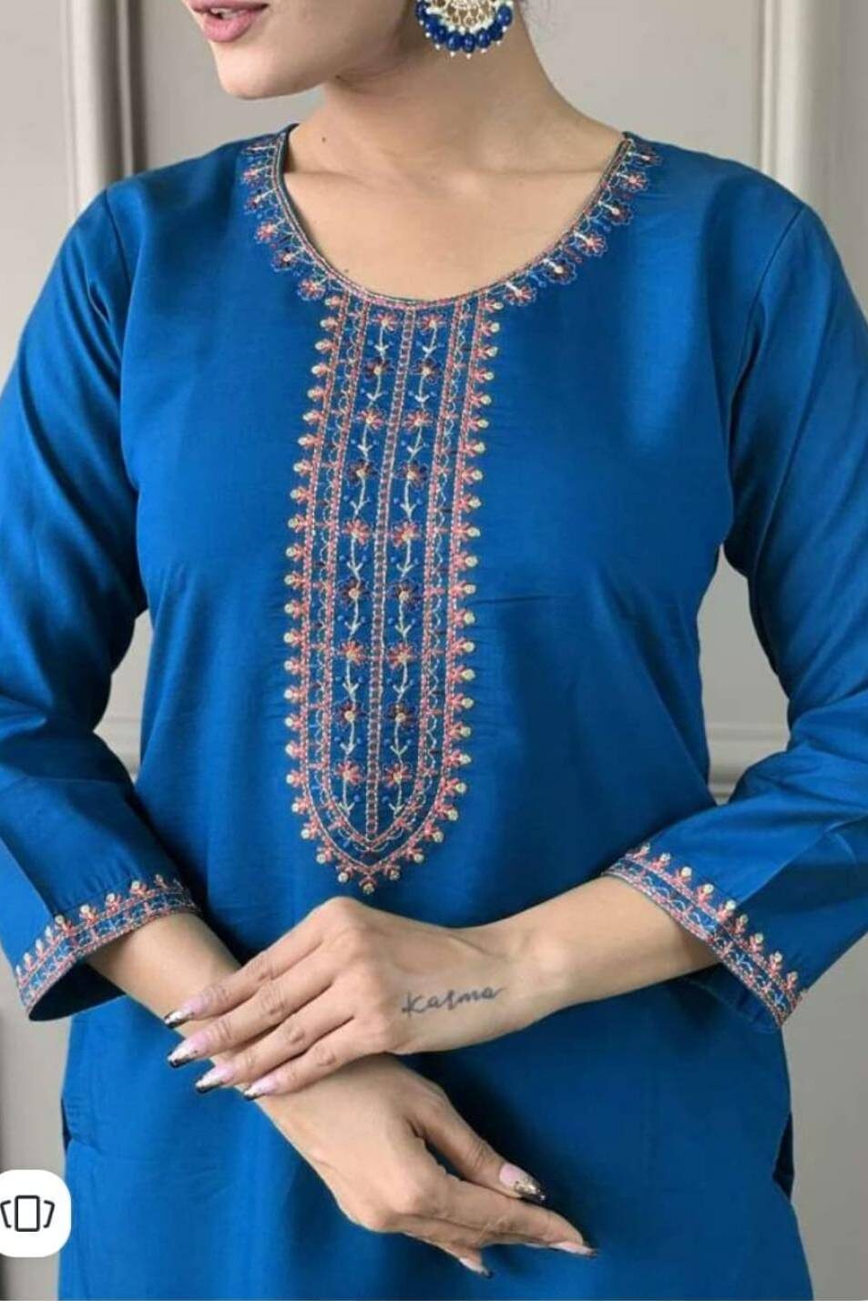 Second image of Elegant Blue Embroidered Kurta Set with Floral Dupatta