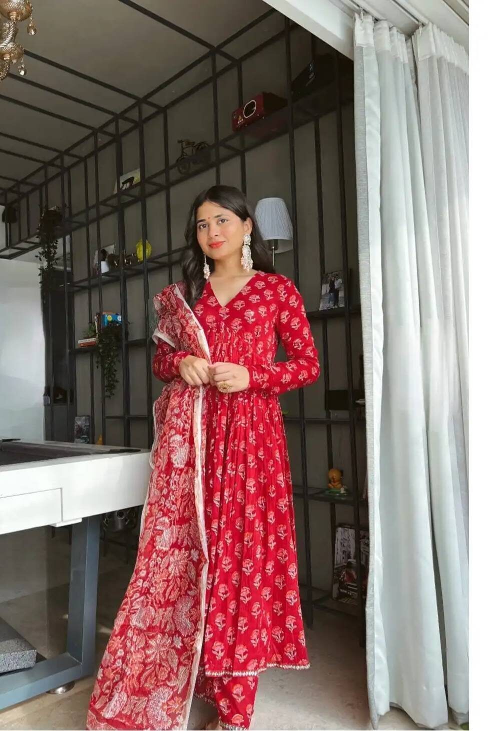 Elegant Red Anarkali Suit Set