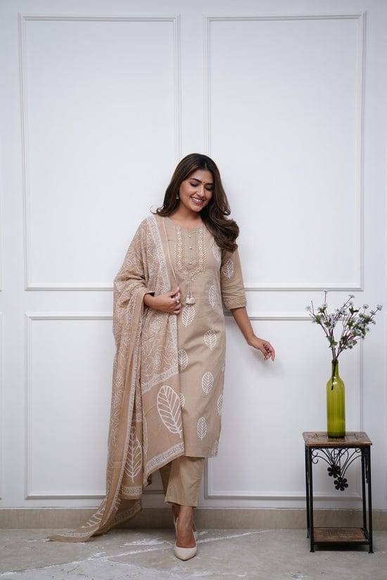 Graceful Beige Embroidered Kurta Set