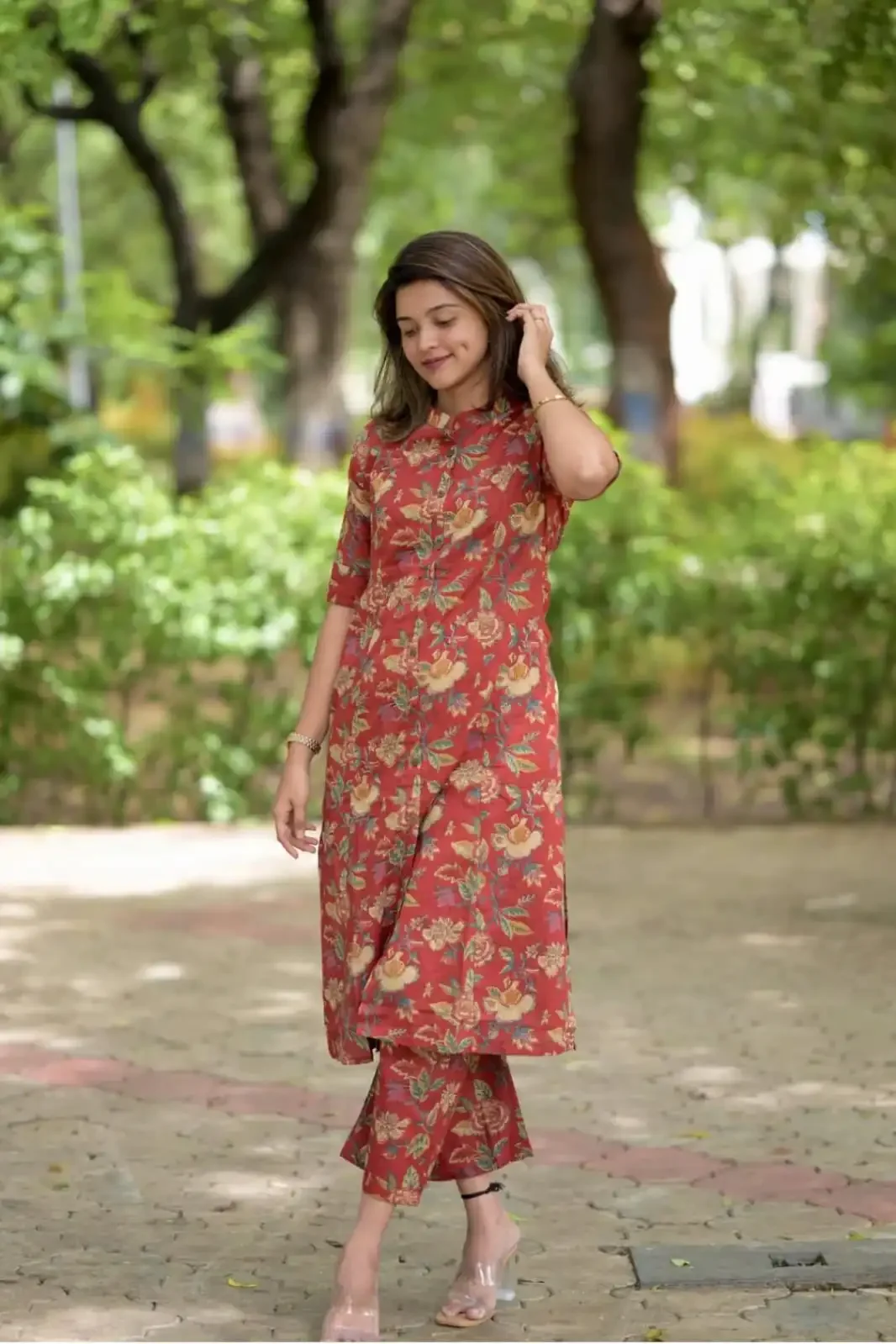 Second image of Rust Red Floral Printed Kurta Set