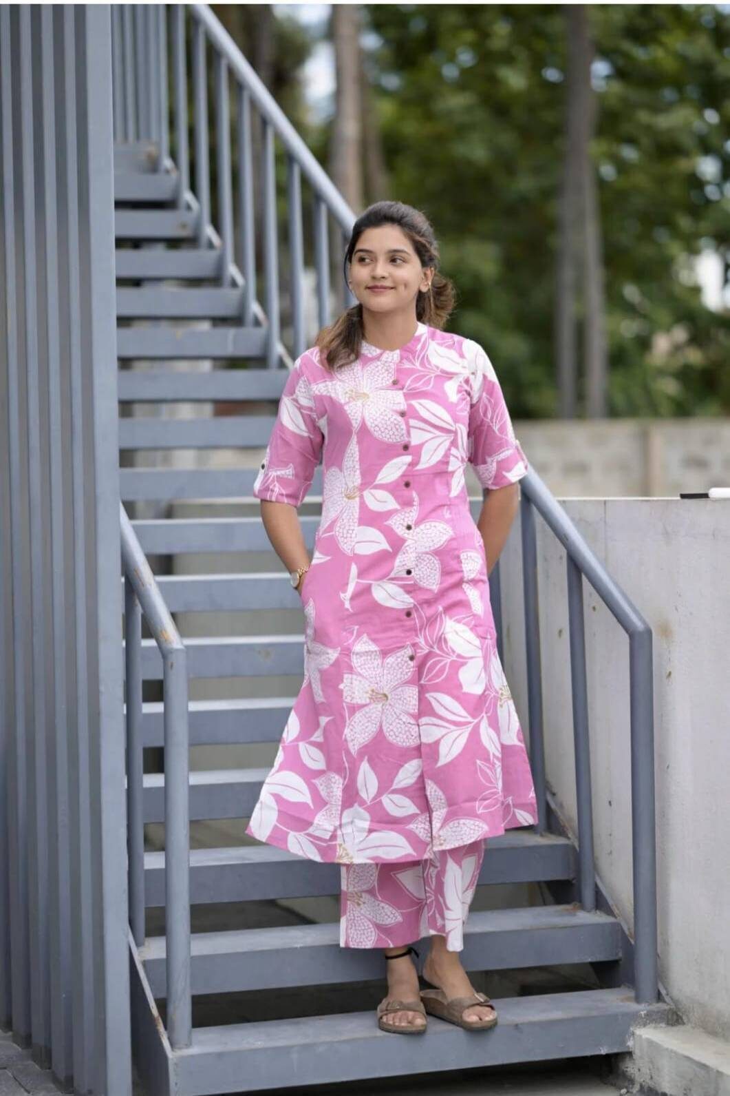 Pink Embroidered Silk Suit Set