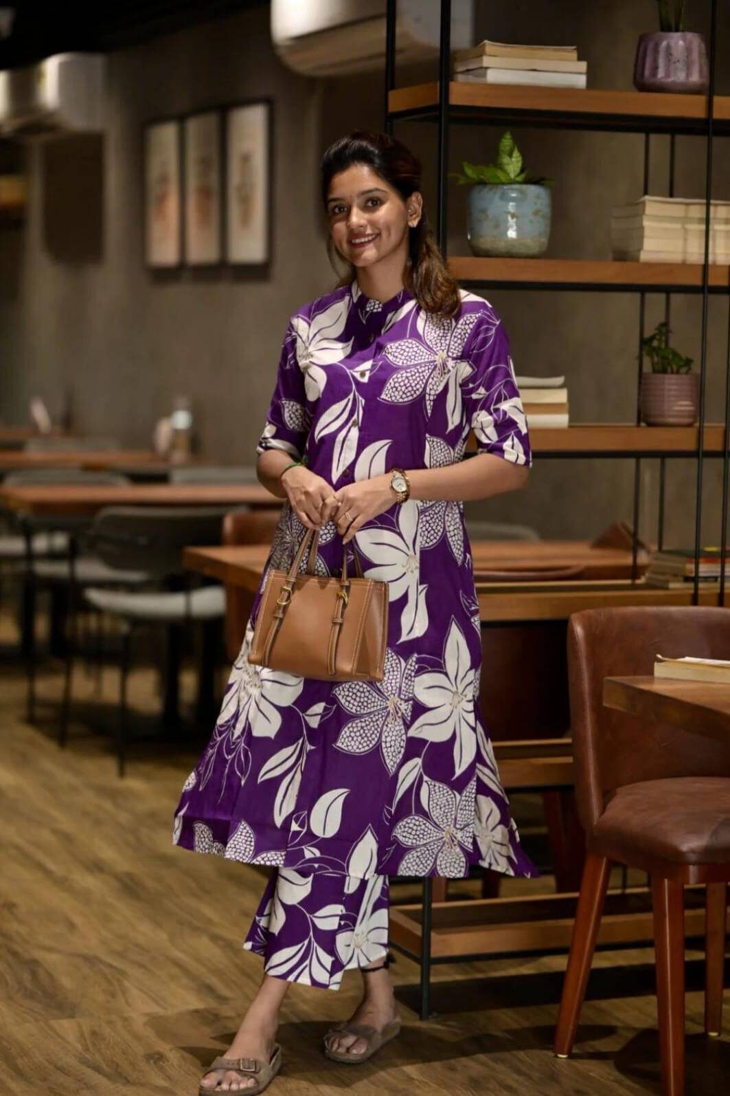 Purple Floral Kurta Set