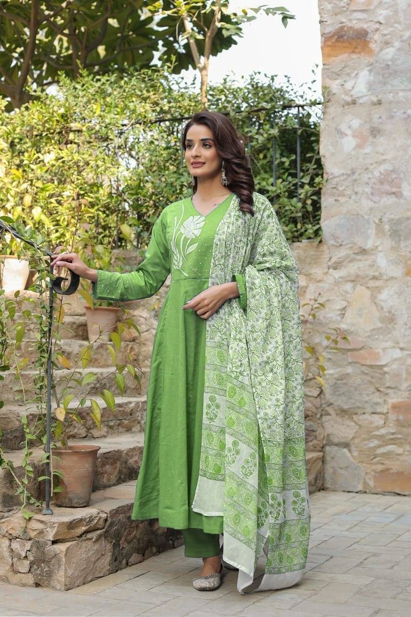 Elegant Green Floral Anarkali Suit