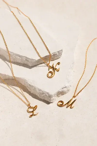 Elegant Gold Script Initial Necklace – Personalized Letter Pendant