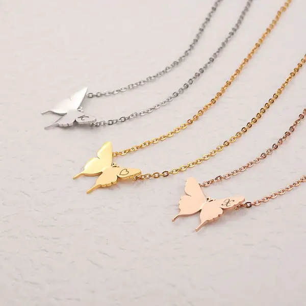 Second image of Elegant Butterfly Pendant Necklace – Minimalist Jewelry in Gold, Silver & Rose Gold