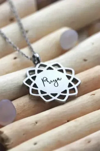 Custom Mandala Name Necklace – Personalized Engraved Pendant