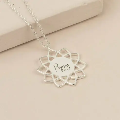 Second image of Custom Mandala Name Necklace – Personalized Engraved Pendant