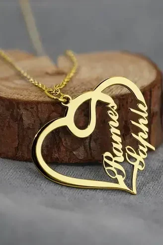 Personalized Heart Name Necklace – Custom Couple's Pendant