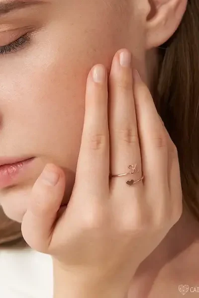 Elegant Personalized Initial & Heart Open Ring