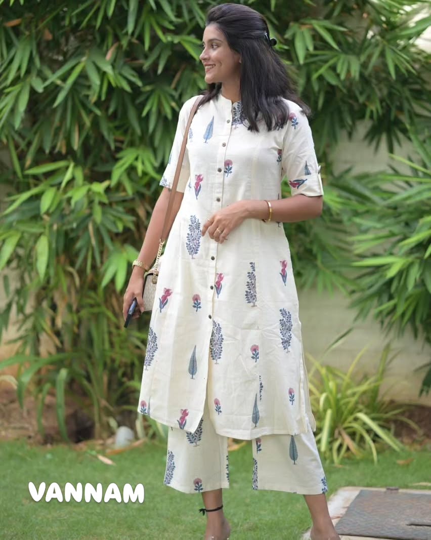 Ivory Printed Co-ord Set with Botanical Motifs