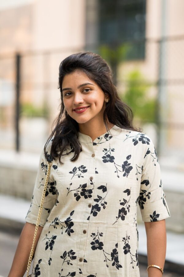 Second image of Beige Floral Co-ord Set With Mandarin Collar