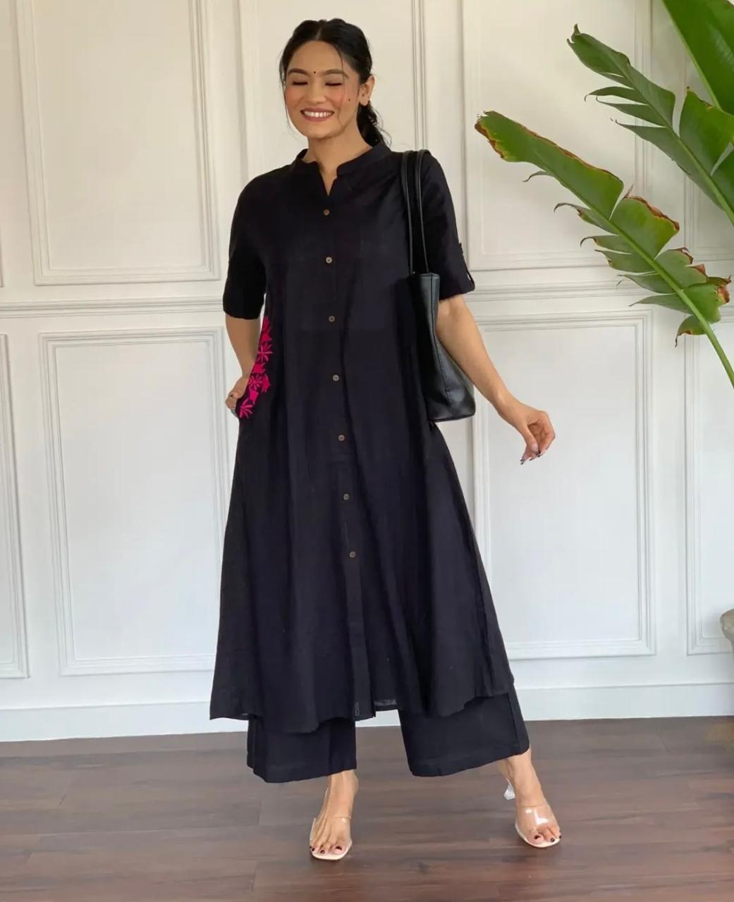 Classic Black Button-Down Kurta Set