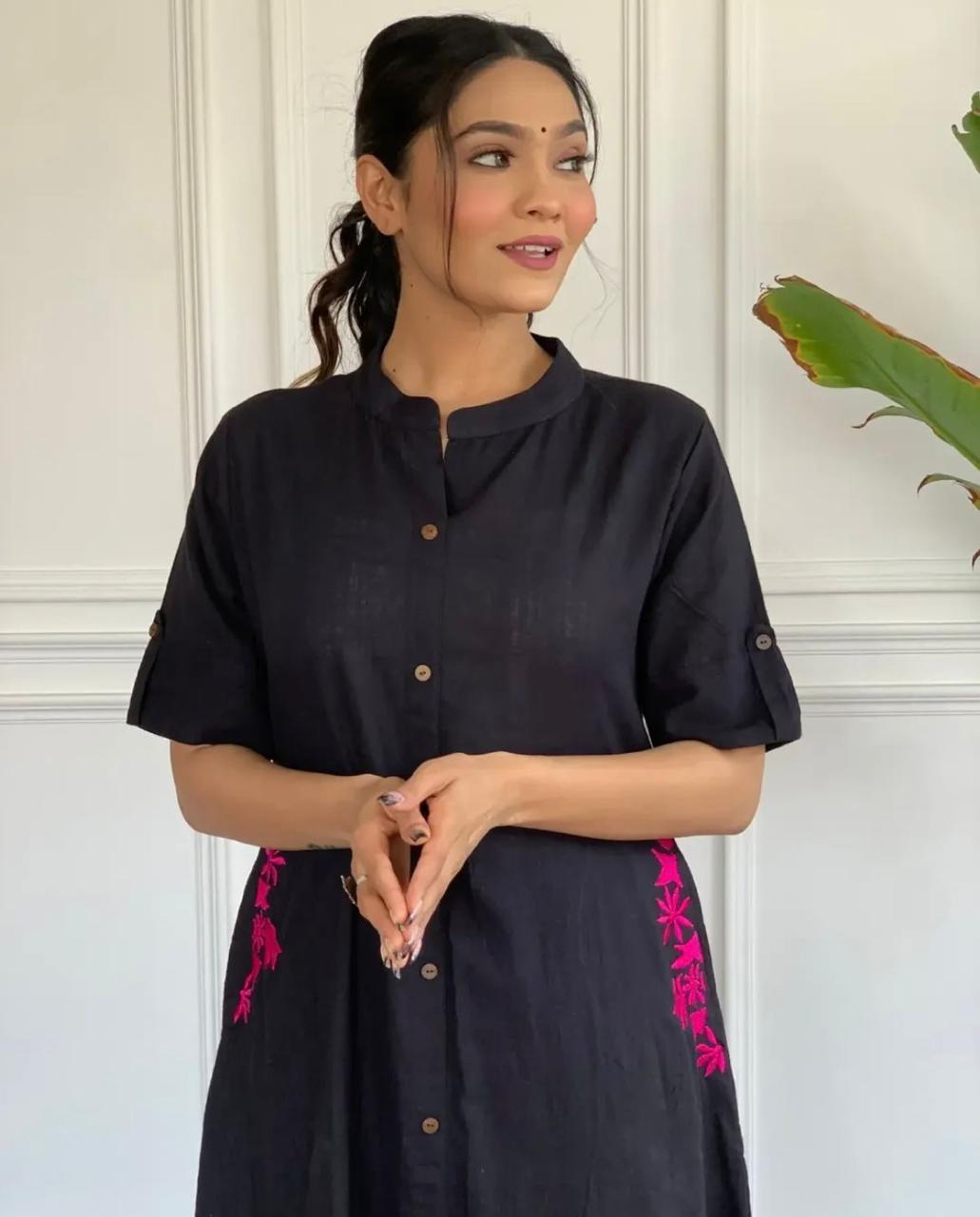 Second image of Classic Black Button-Down Kurta Set