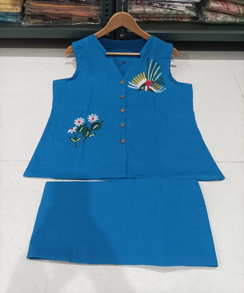 Second image of Vibrant Blue Co-ord Set with Artistic Nature Embroidery