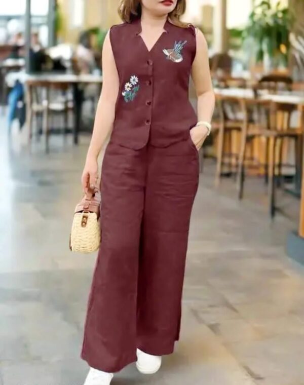 Elegant Maroon Co-ord Set with Nature-Inspired Embroidery