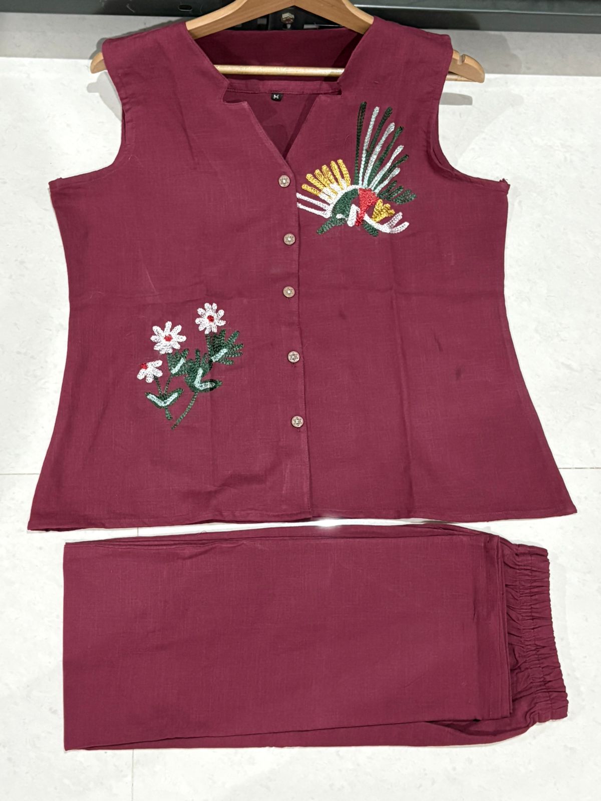 Second image of Elegant Maroon Co-ord Set with Nature-Inspired Embroidery